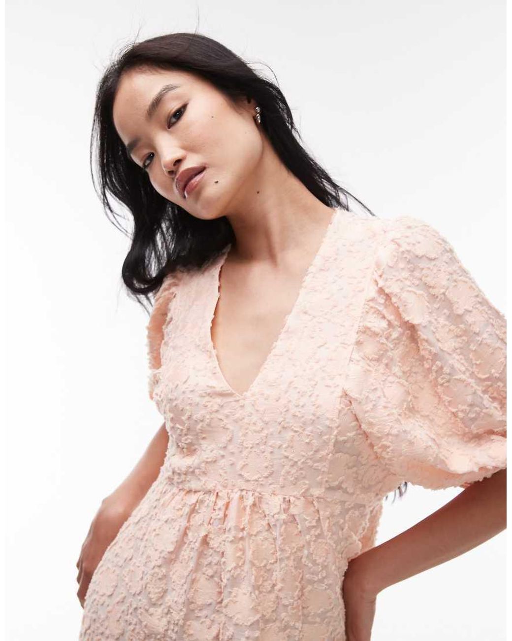 & Other Stories Brown 3d Sheer Jacquard Maxi Dress With Volume Sleeves