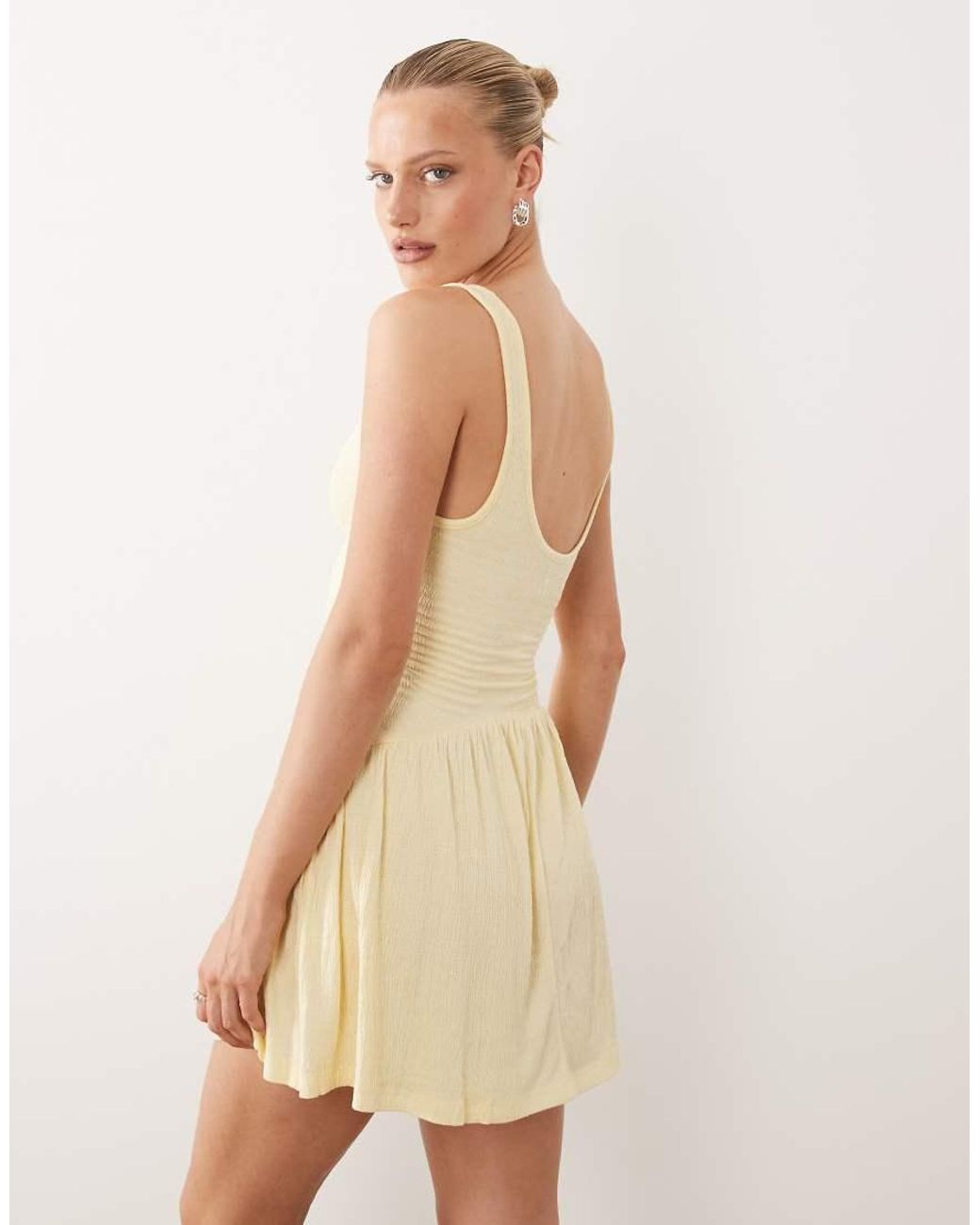 ASOS Natural Crinkle Button Through Mini Dress