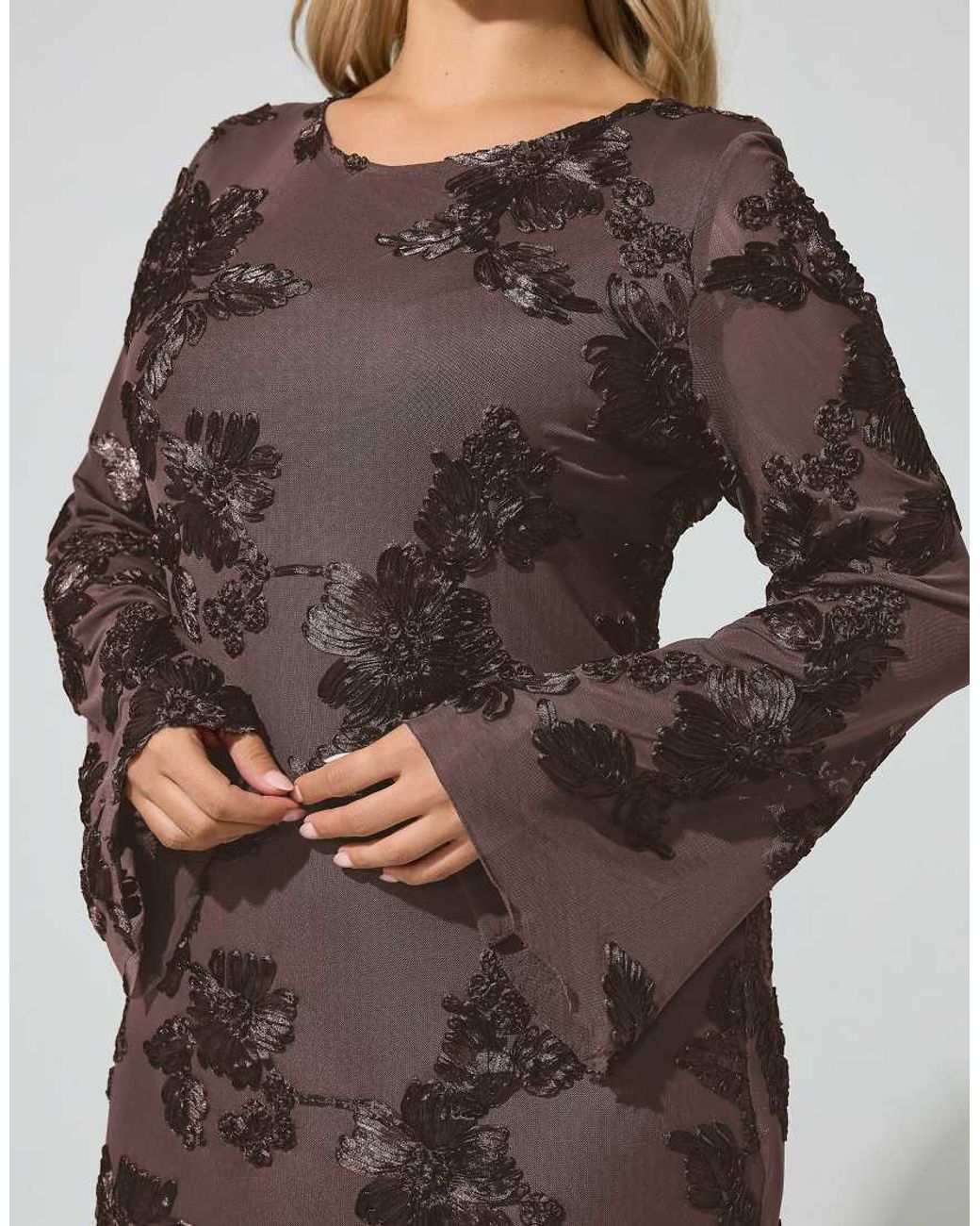 Yours Clothing Brown Floral Applique Maxi Dress