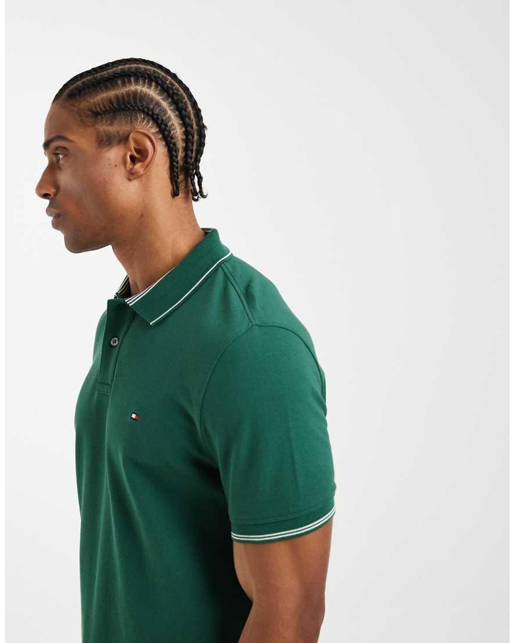 Tommy Hilfiger Green Cotton Pique Collar Regular Fit Polo Shirt for men
