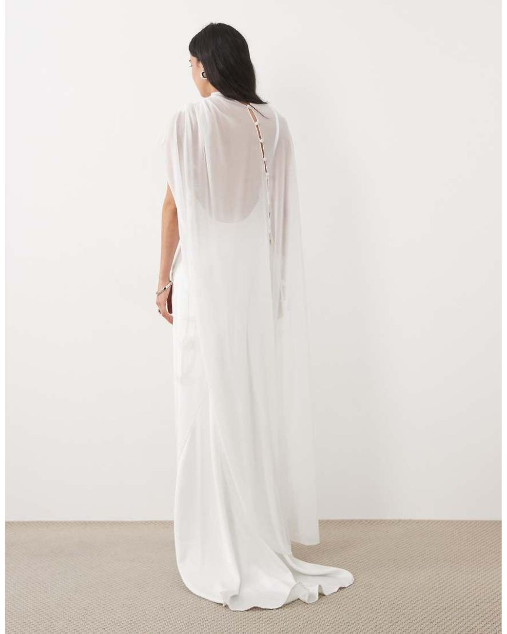 JW PEI Natural Bridal Mesh Asymmetric Button Back Cape Co-ord