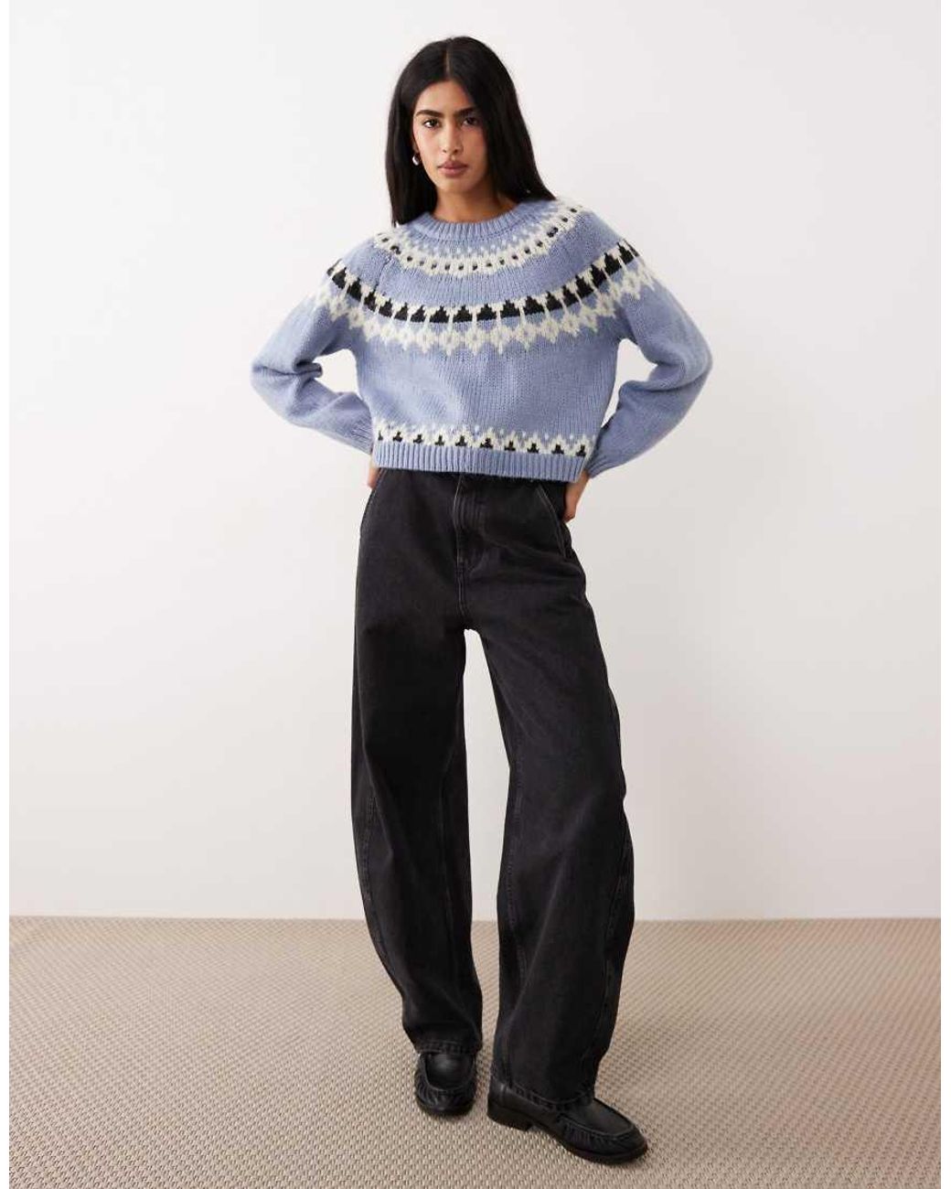 Aware Blue Chunky Wool Mix Fairisle Knitted Jumper