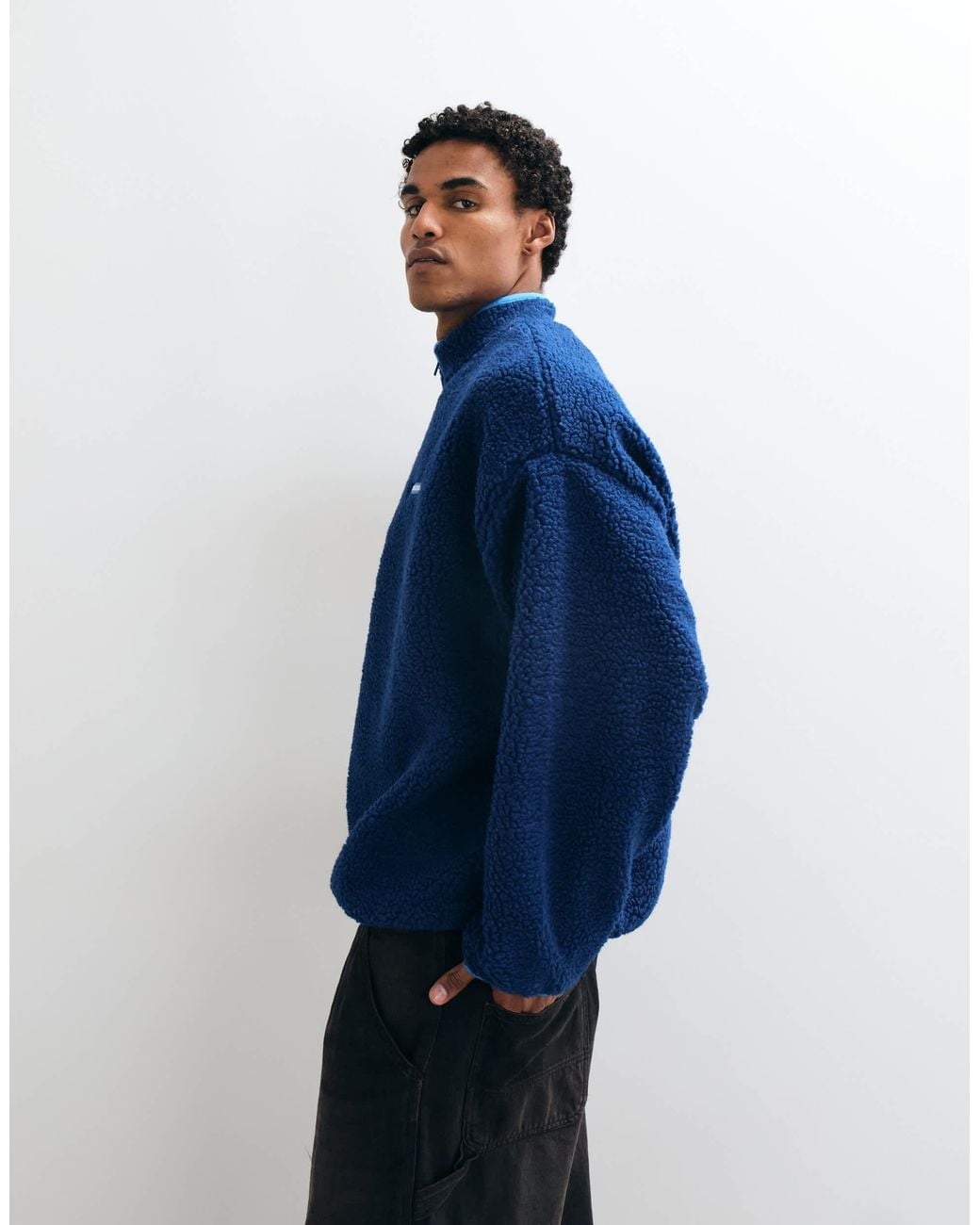 Collusion Blue Borg Funnel Neck Zip Through for men