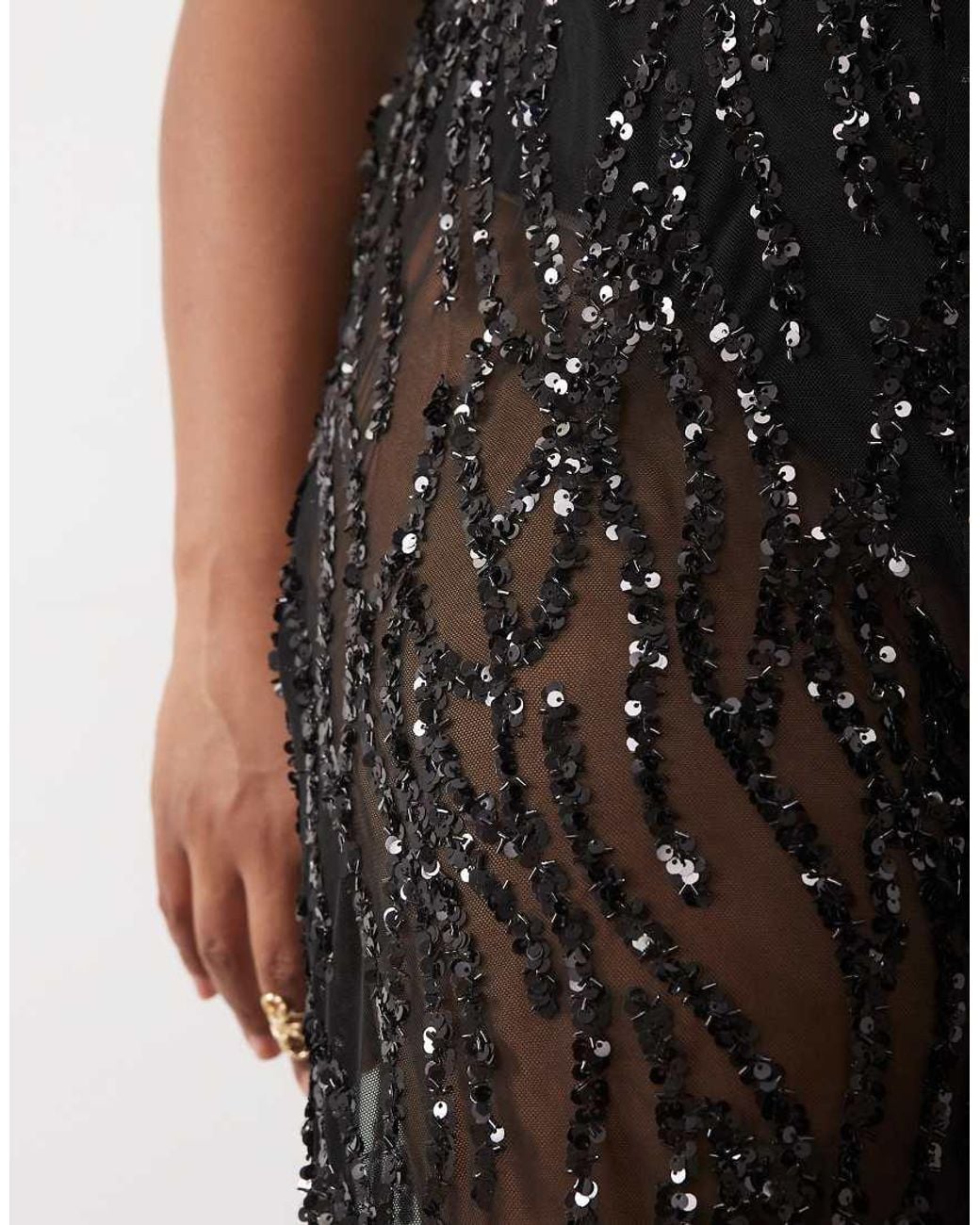 Tfnc Plus Black Sequin Mesh Wide Leg Trousers