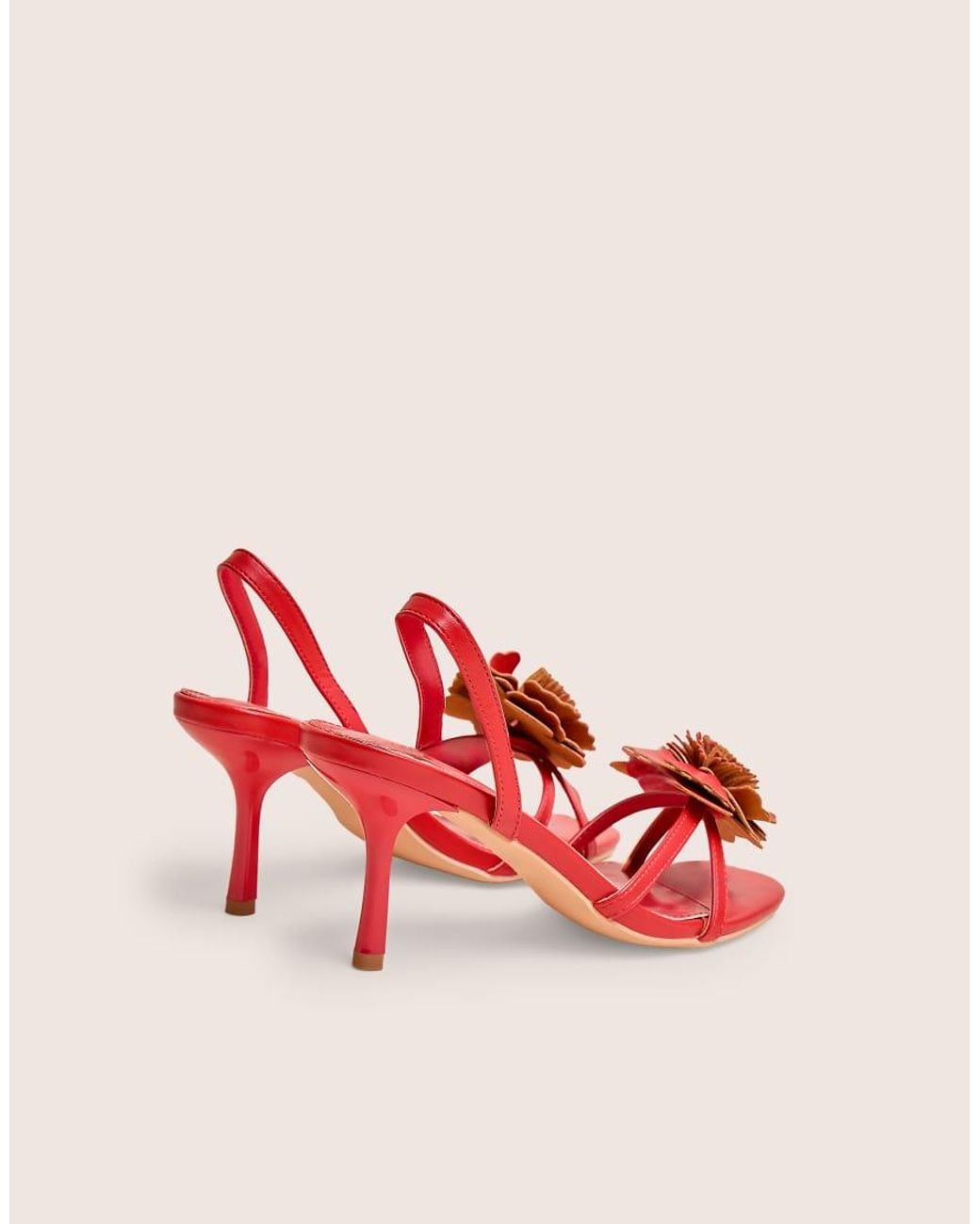 Public Desire Red Hot Red Pu 3d Flower Sling Back Mid Heels
