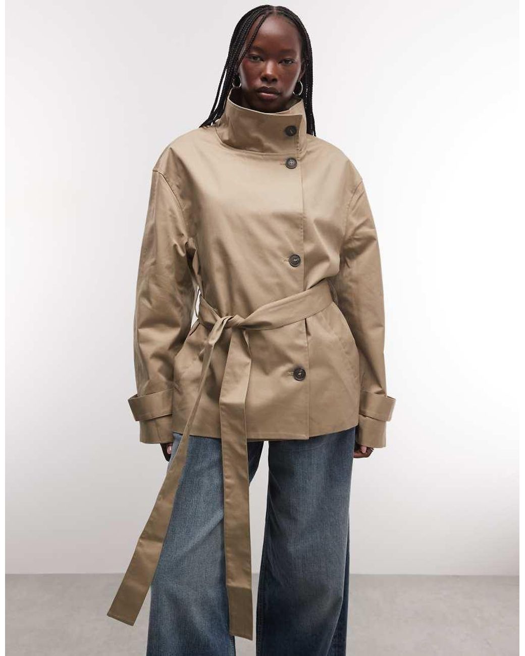 Weekday Natural Short Trench With Funnel Neck Coat