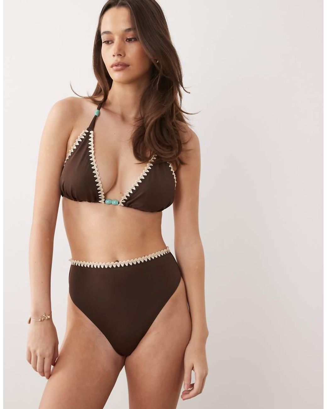 ASOS Natural Fuller Bust Whitney Whip Positano High Apex Triangle Bikini Top