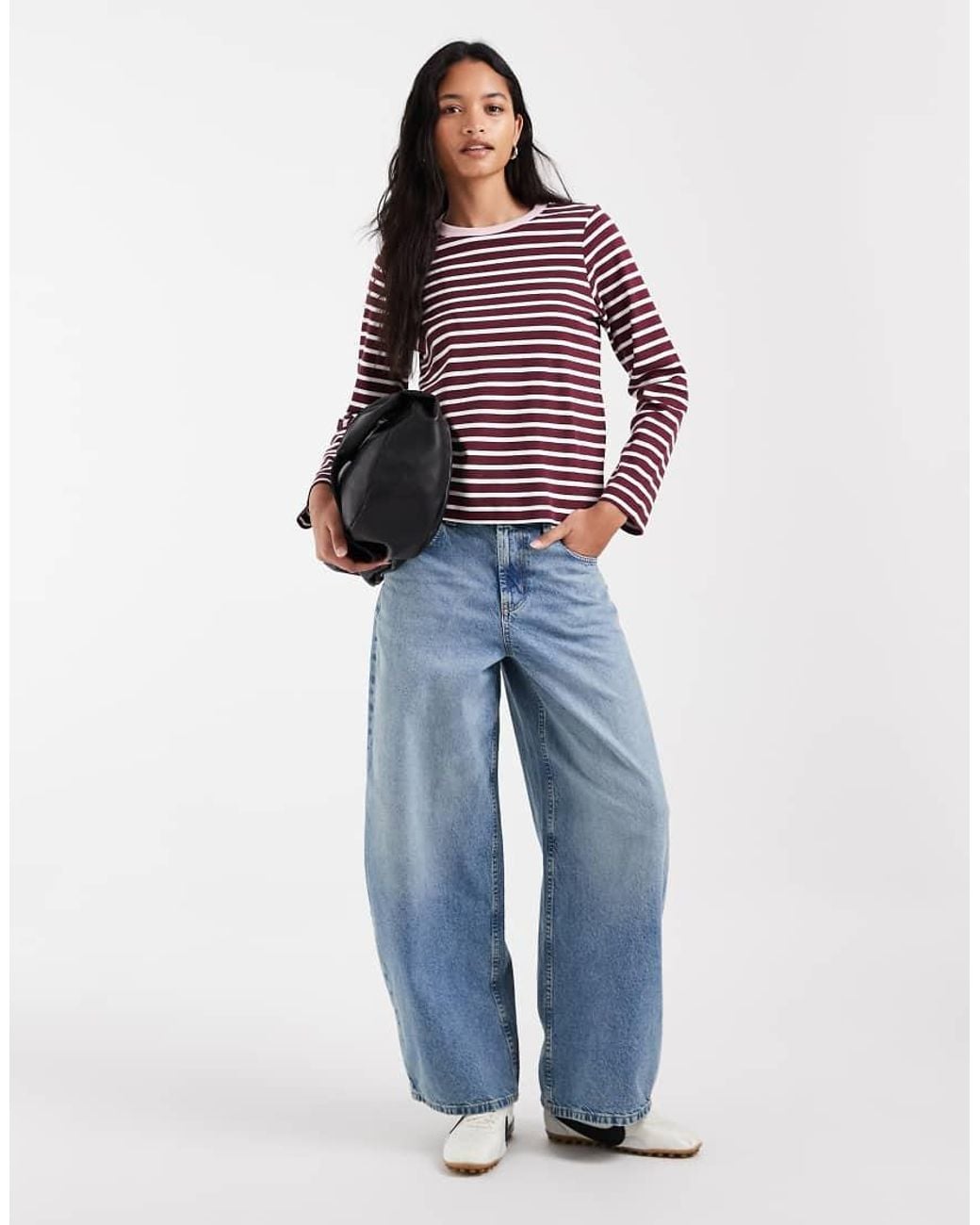 Vero Moda Red Long Sleeve Stripe T-shirt With Contrast Rib Collar