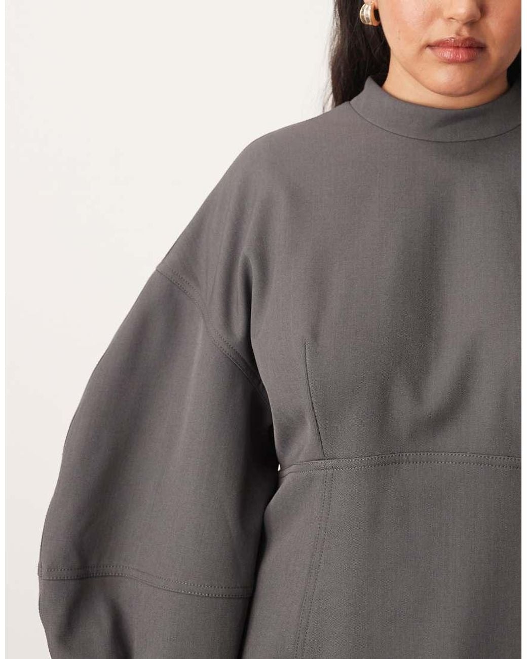 ARRANGE Gray Curve Tailored Seam Detail Sculpted Top With Ovoid Sleeve