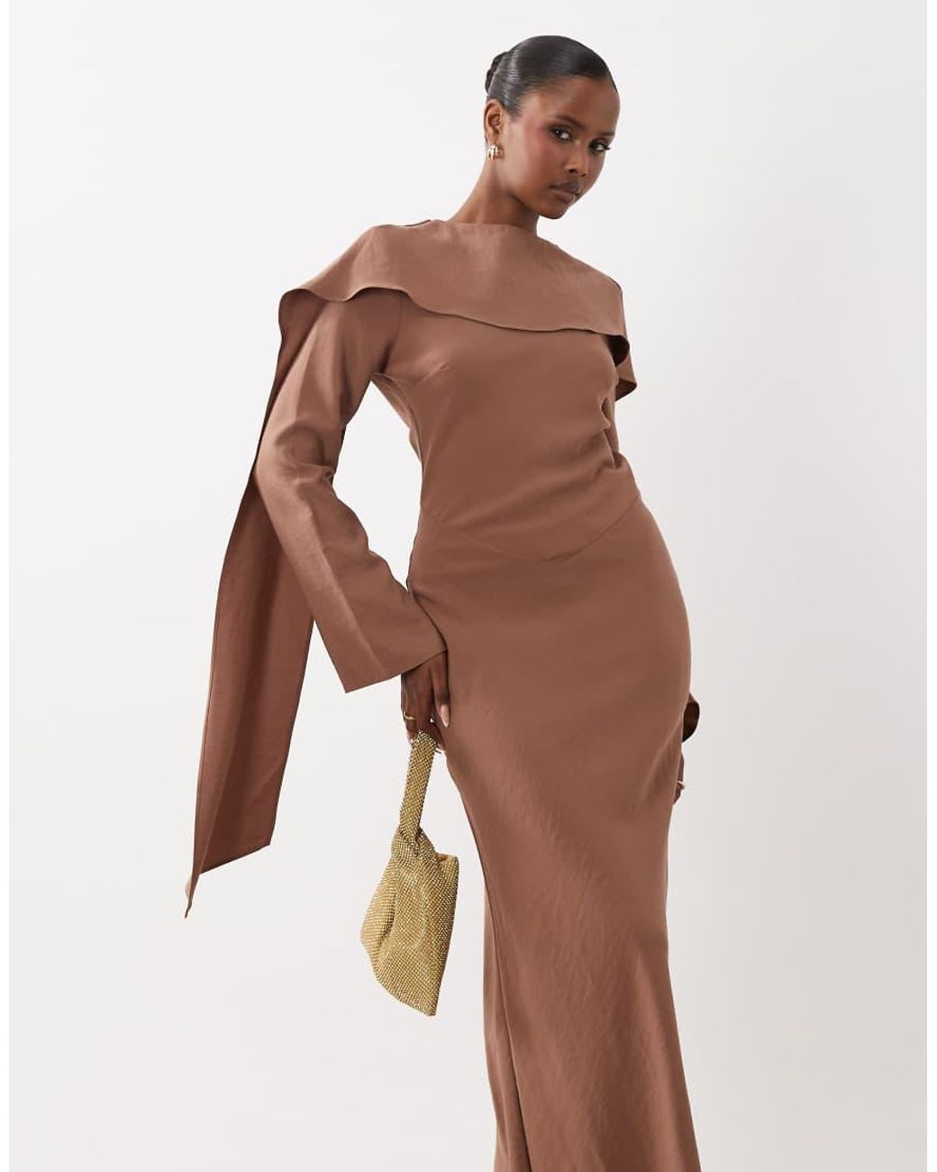 ASOS Brown Maxi Dress With Cape Scarf Detail