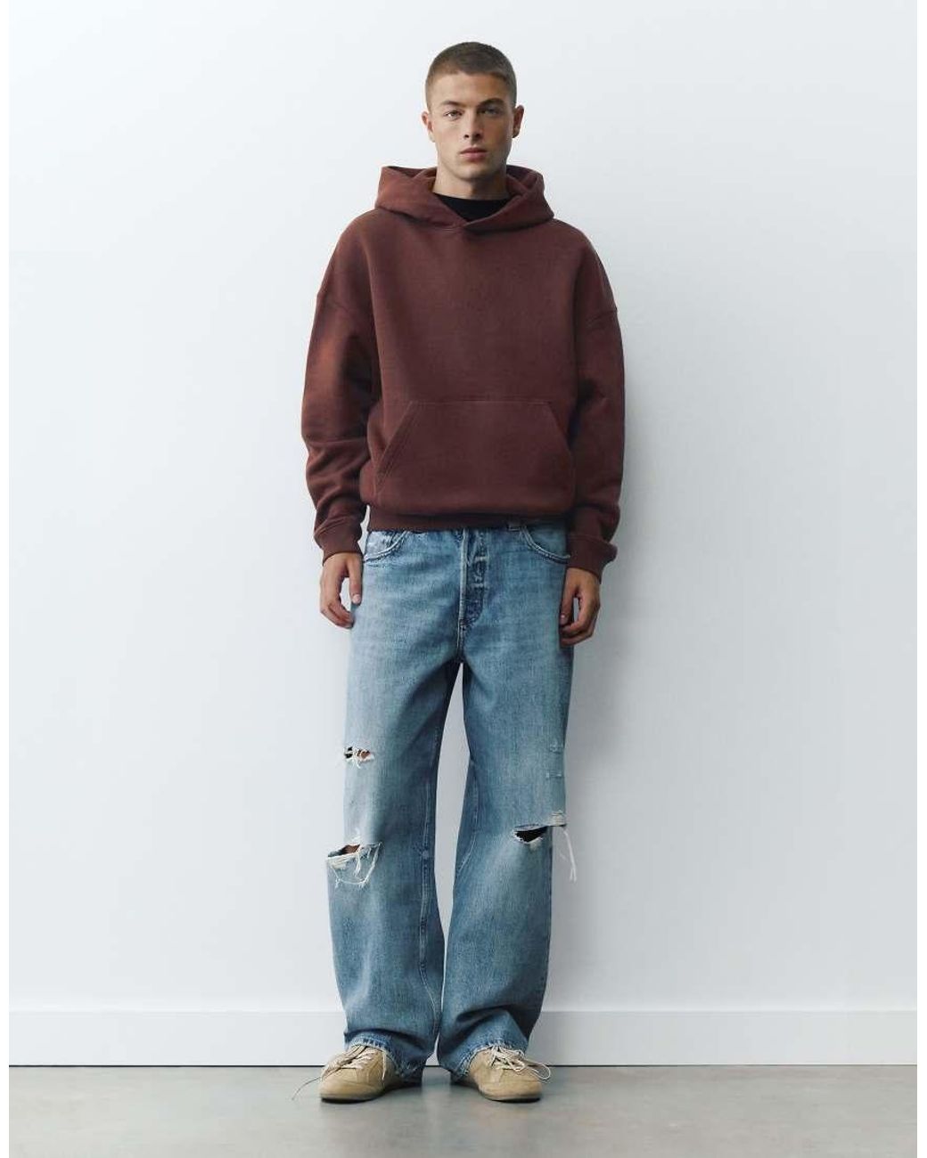 Pull&Bear Red Boxy Fit Hoodie for men