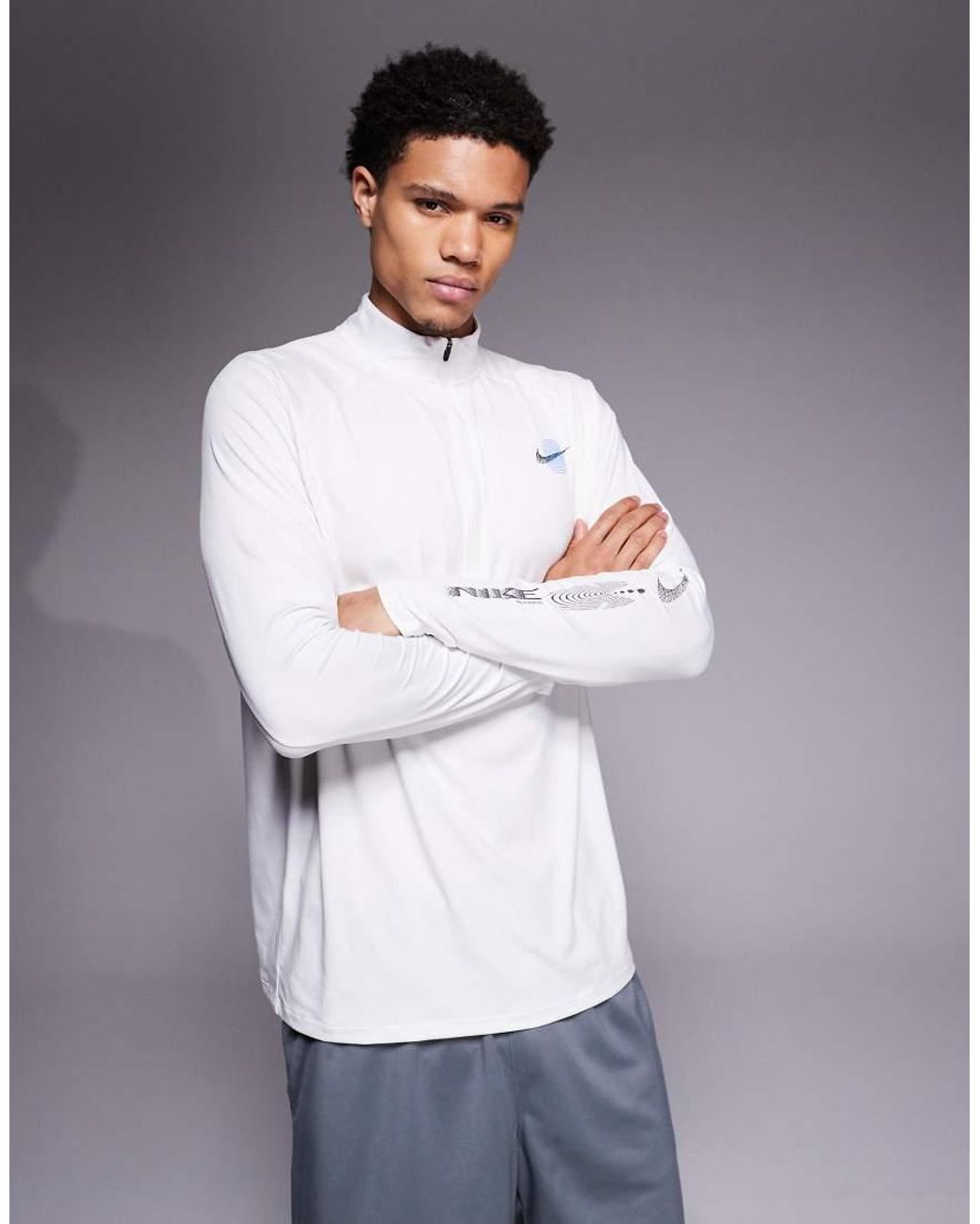 Nike Gray Stride Energy Dri-fit Half Zip Long Sleeve Top for men