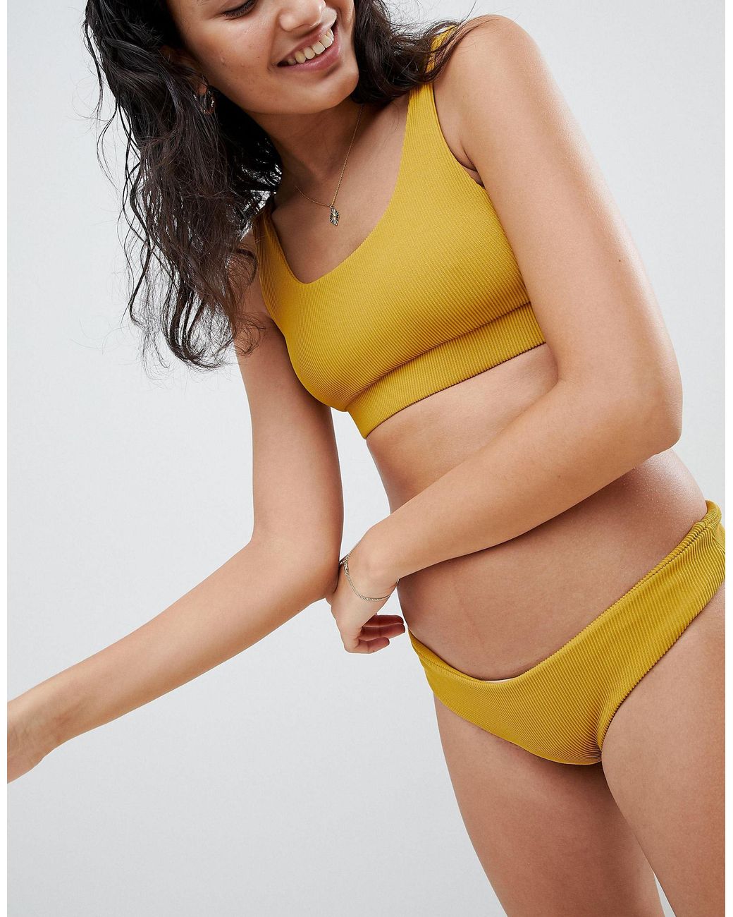 Kulani Kinis Synthetic Ribbed Mustard Cheeky Bikini Bottom in Yellow Lyst