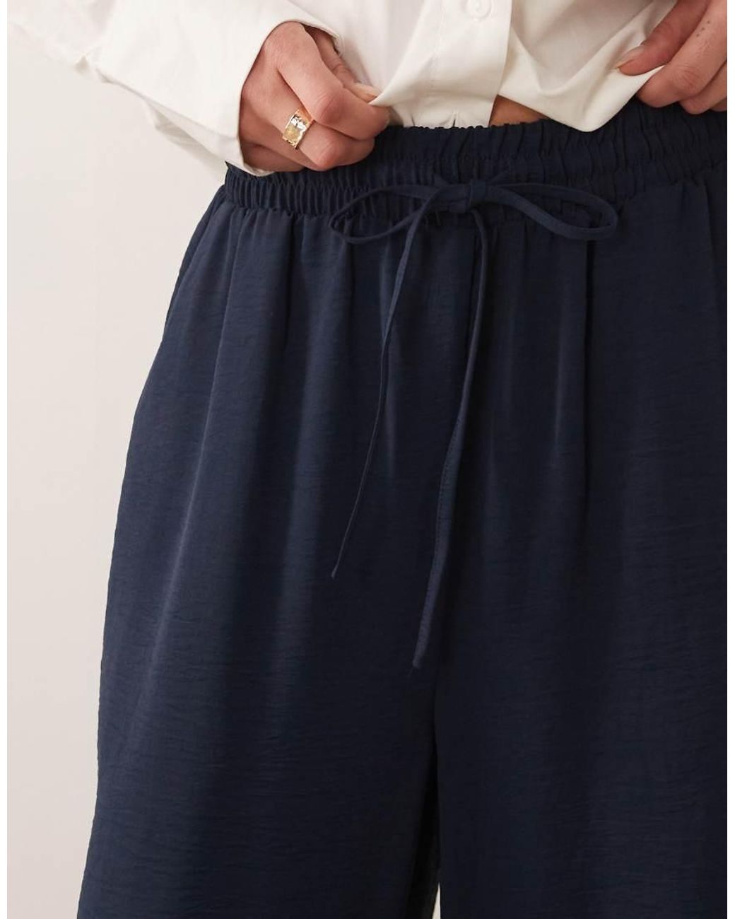 Vila Blue Tie Waist Wide Leg Trousers