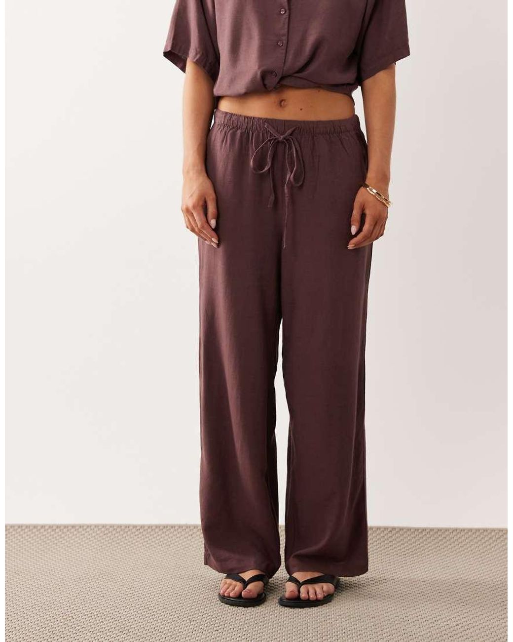 JDY Petite Brown Wide Leg Linen Mix Co-Ord Trouser