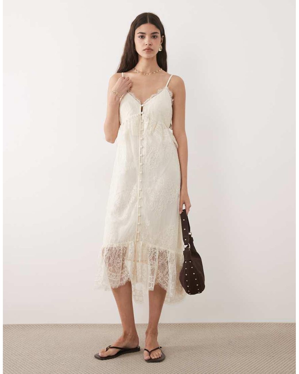 Abercrombie & Fitch Natural Tiered Lace Midi Duster Dress Top