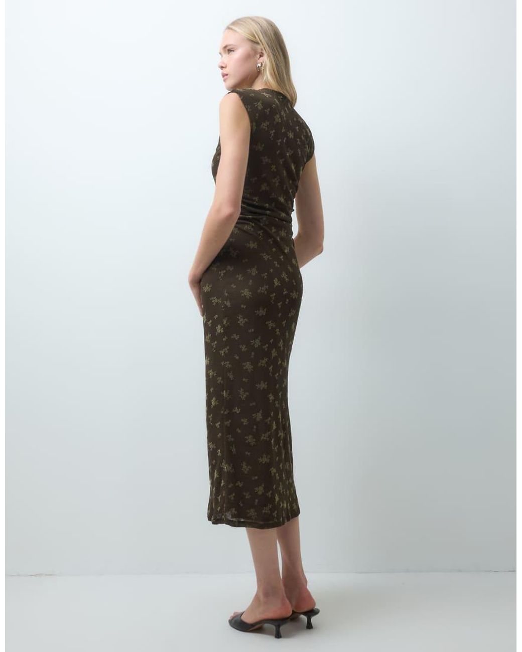Mango Gray Plisse Sleeveless Midi Dress