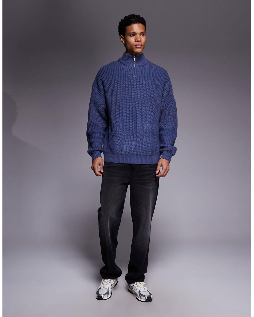 ASOS – schwerer oversize-strickpullover in Blue für Herren