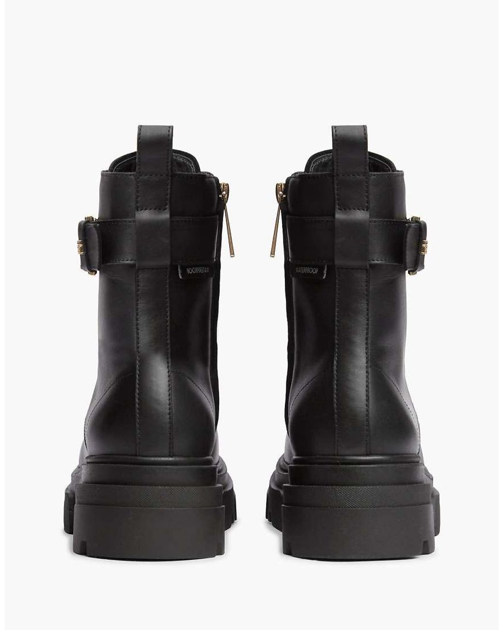 Tommy Hilfiger Black Waterproof Leather Chunky Lace Up Boots