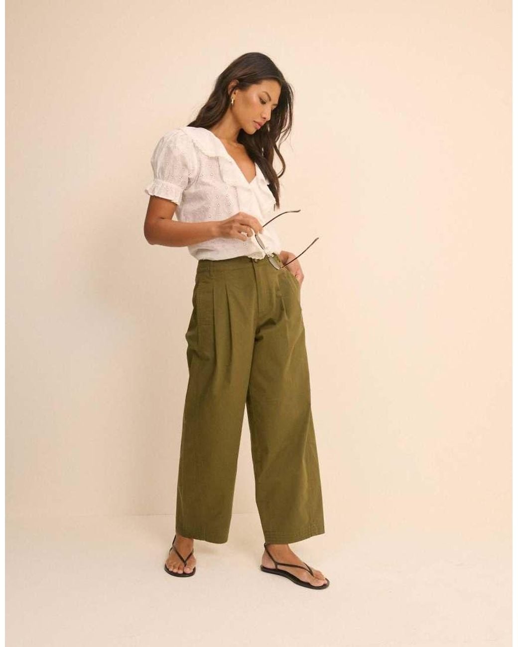 Nobody's Child Natural Pleated Wide Leg Trousers