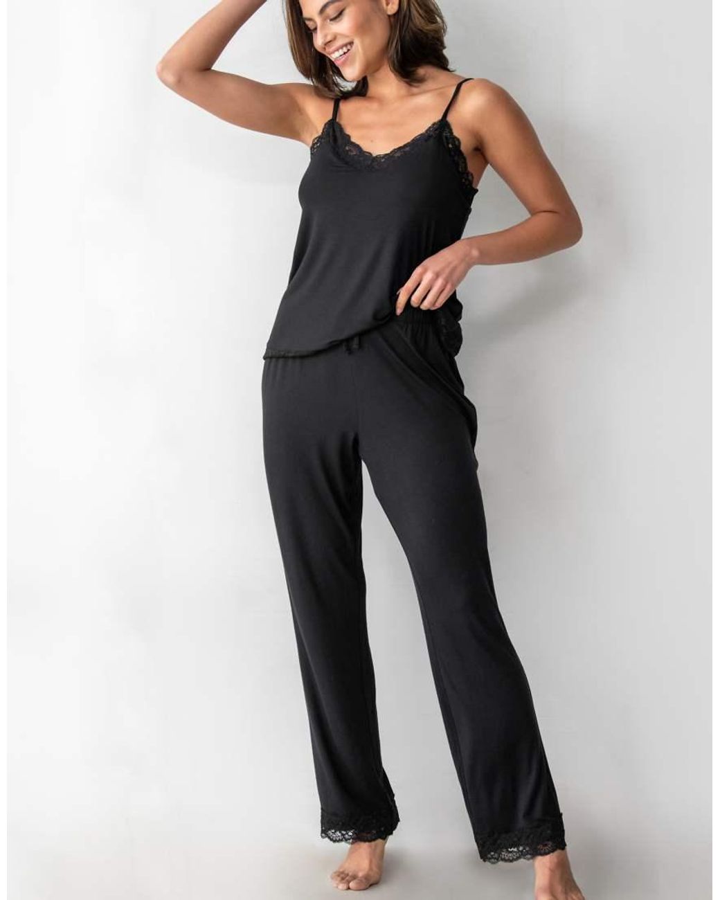 Pour Moi Black Sofa Loves Lace Soft Jersey Trouser