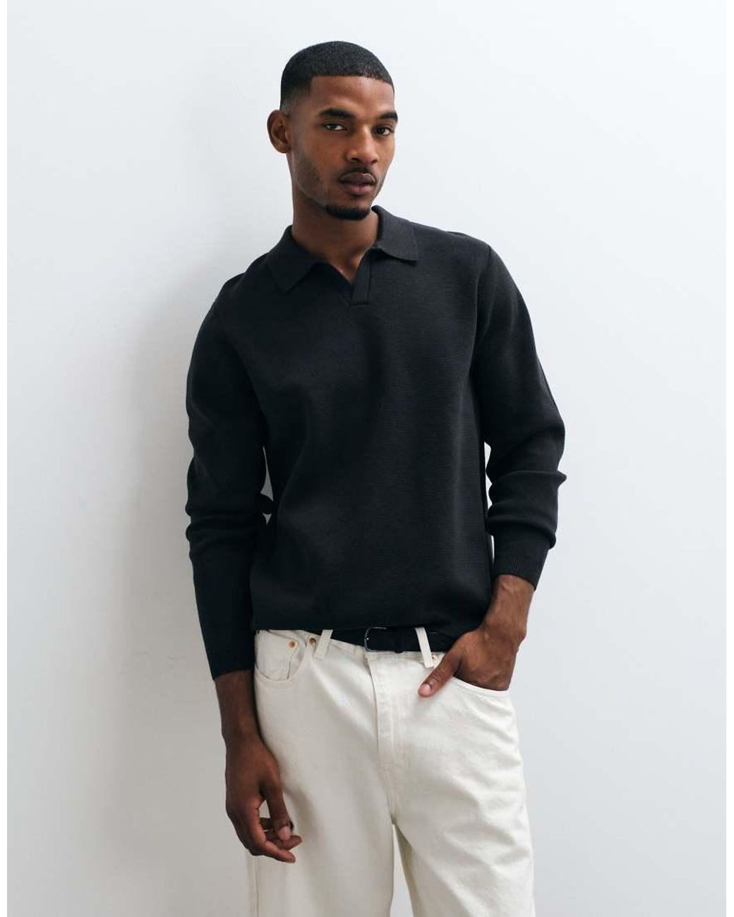 ASOS Blue Relaxed Compact Knit Notch Neck Polo Shirt for men