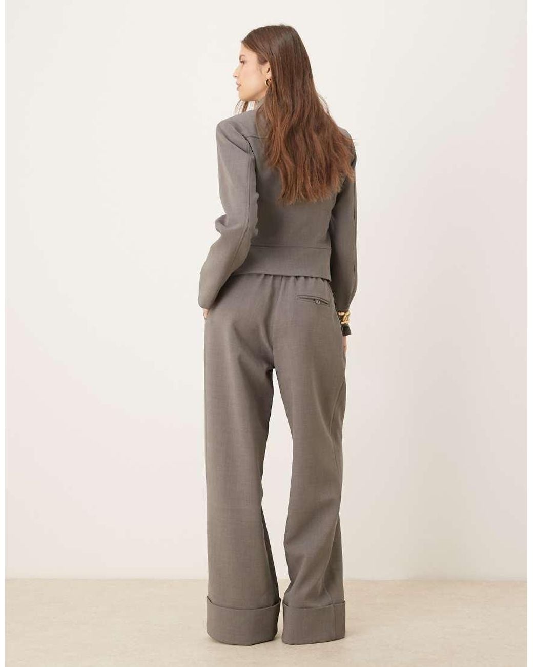 Wanderdoll Natural Exclusive Gabriella Turned Up Tailored Wide Leg Trousers Co-Ord