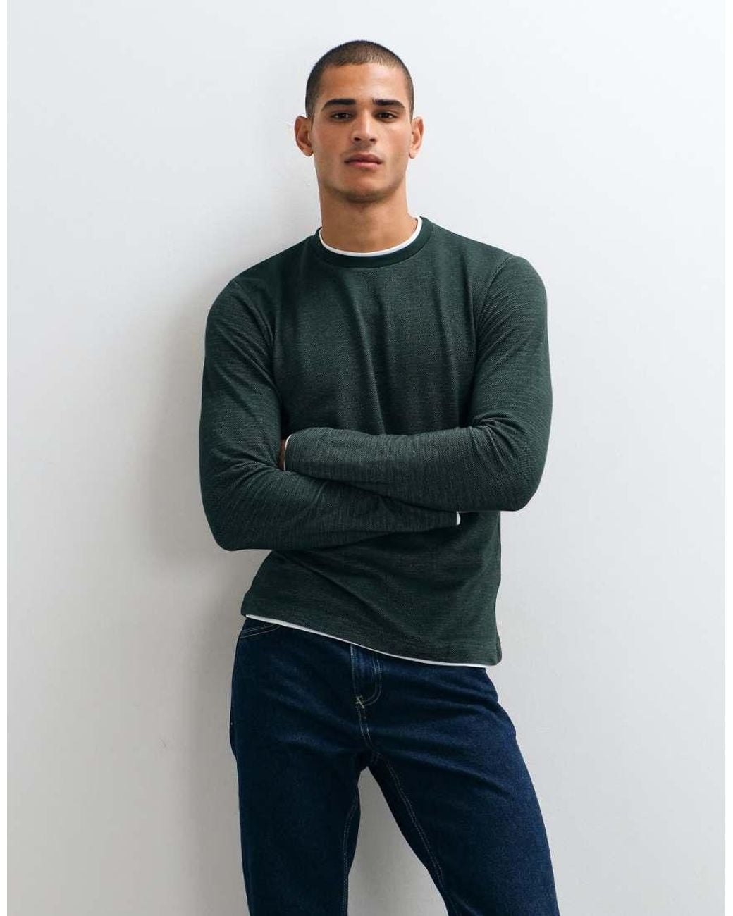 Brave Soul Blue Long Sleeve Crew Neck T-shirt for men