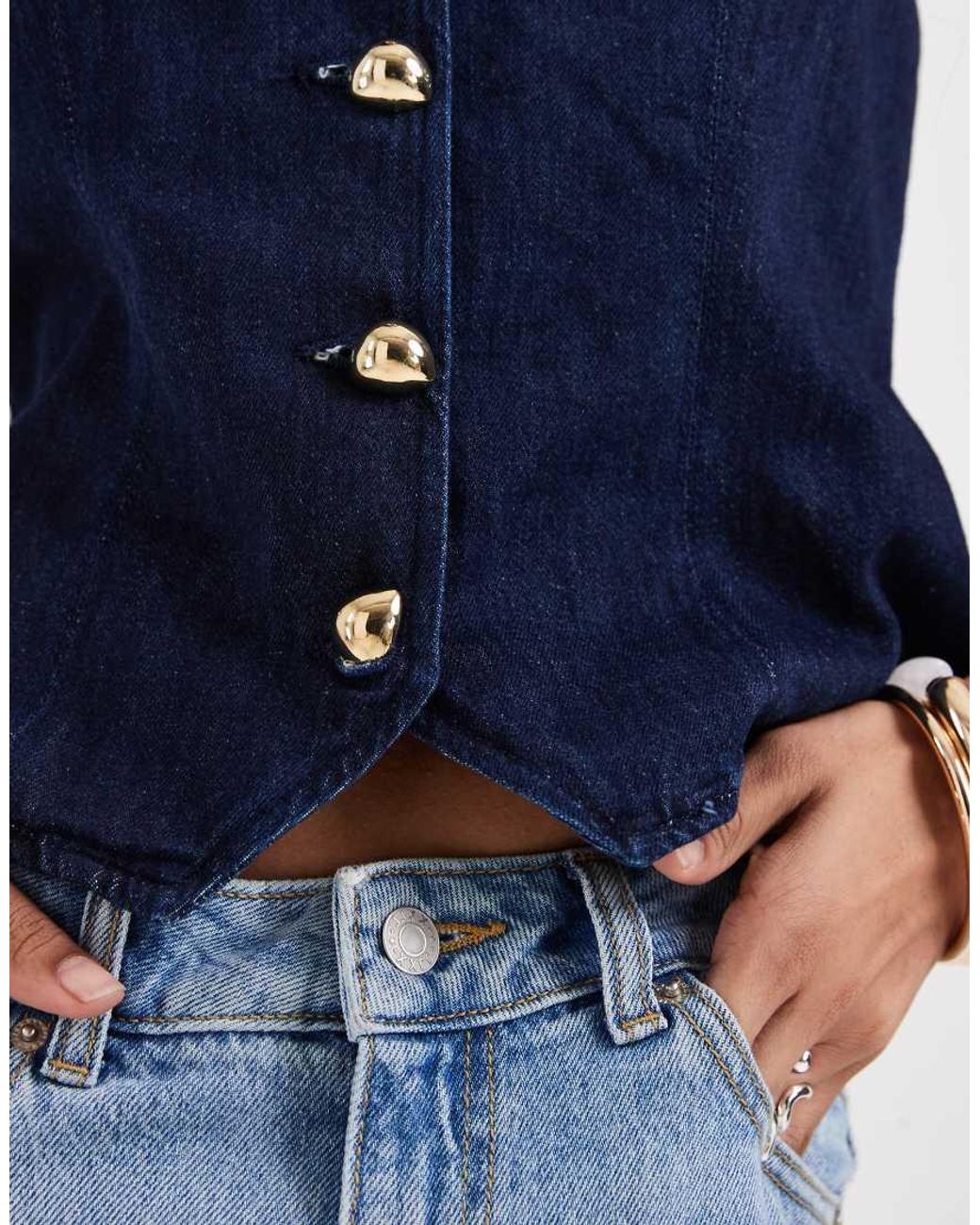 River Island Blue Button Detailed Denim Waistcoat