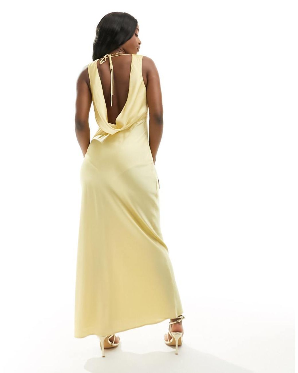 abercrombie plunge cowl back maxi dress yellow Abercrombie & Fitch plunge cowl back maxi dress in yellow