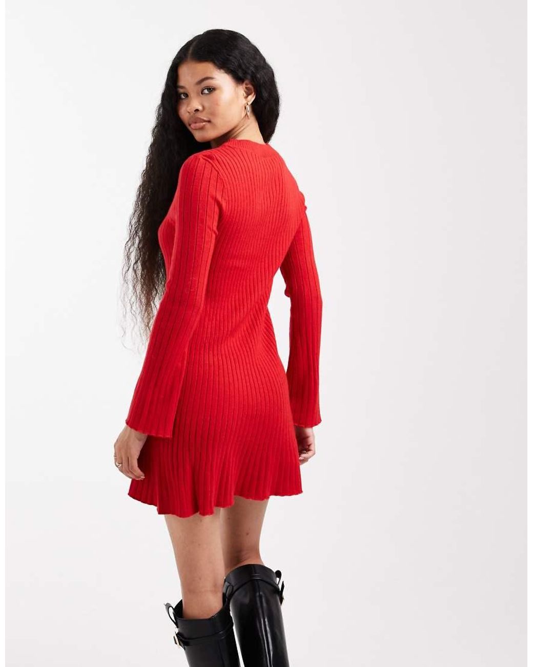 Only Petite Red Mini Knitted Skater Dress