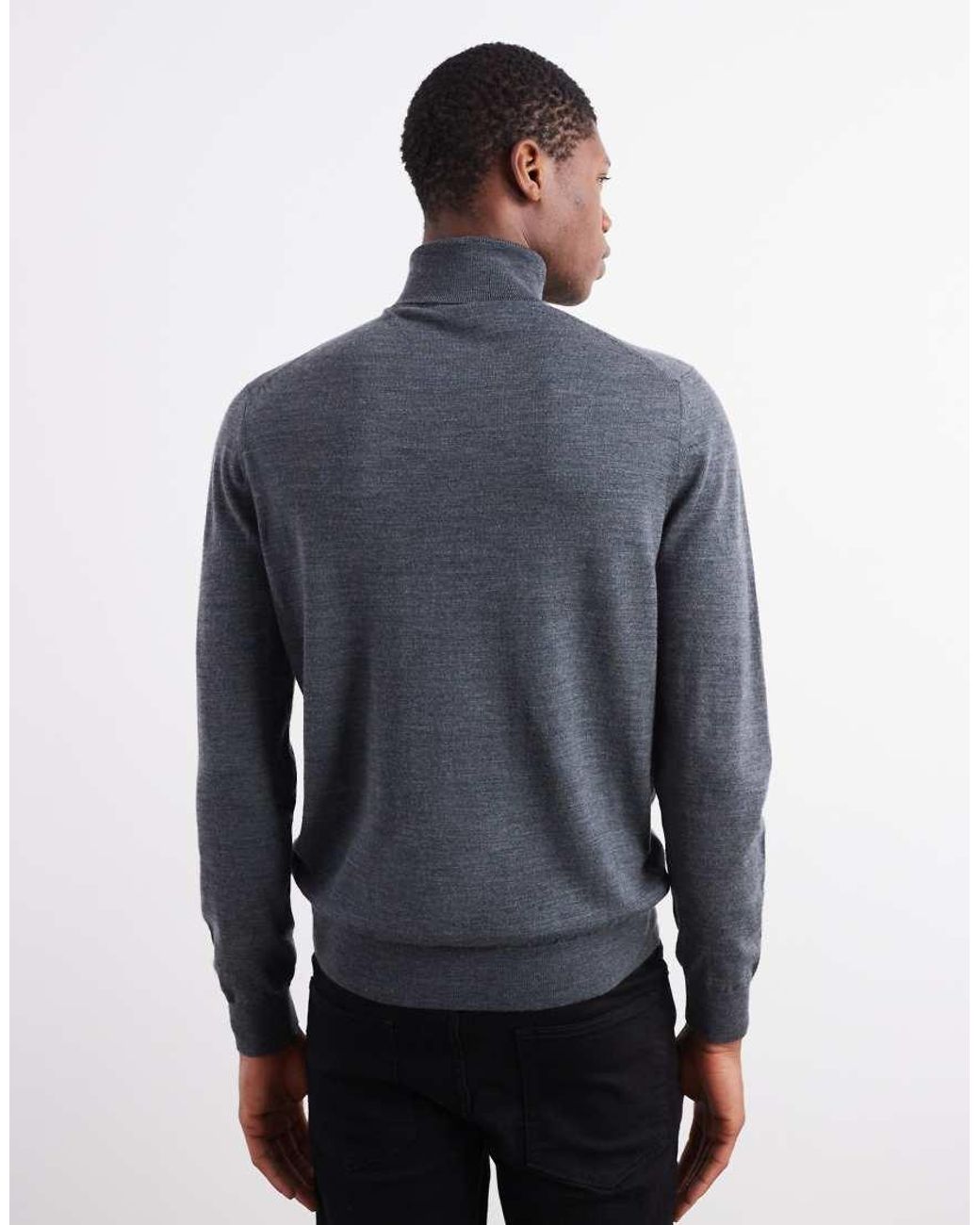 Mango Blue Knitted Roll Neck Jumper for men