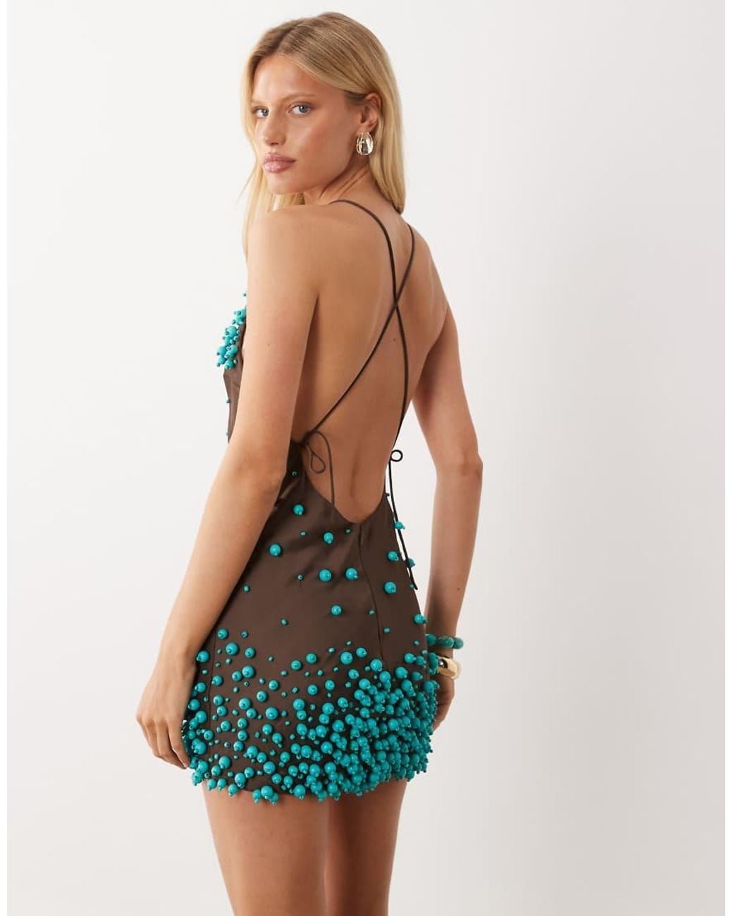ASOS Green Bubble Bead Halter Shift Mini Dress