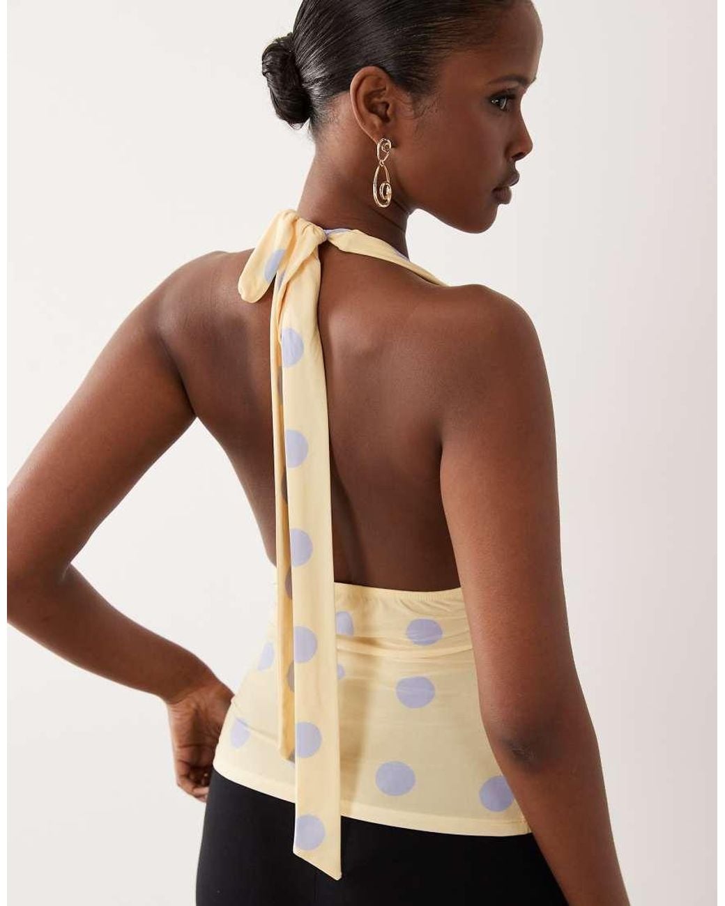 ASOS Natural Co-ord Printed Slinky Halterneck Top