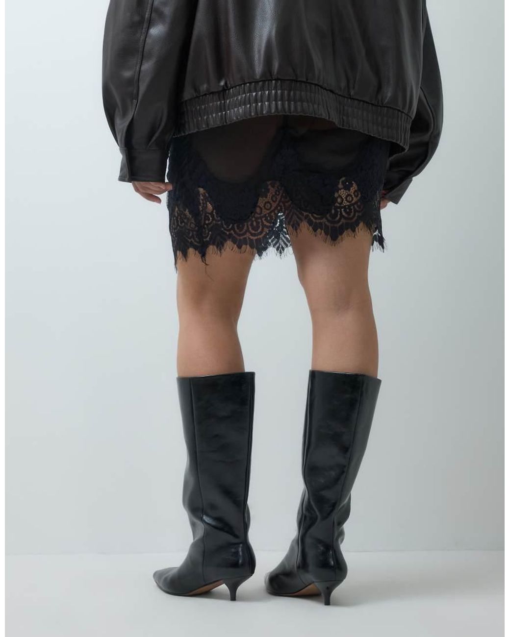 ASOS Black Curve Camille Kitten Heel Pull On Knee Boots
