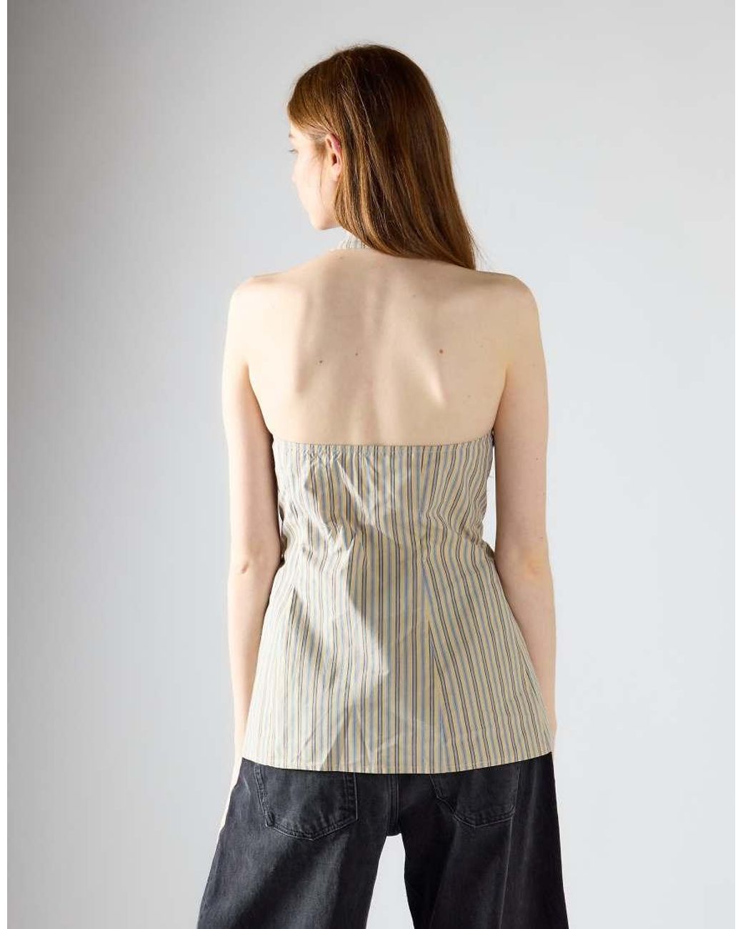 Glamorous Natural High Neck Bow Detail Top