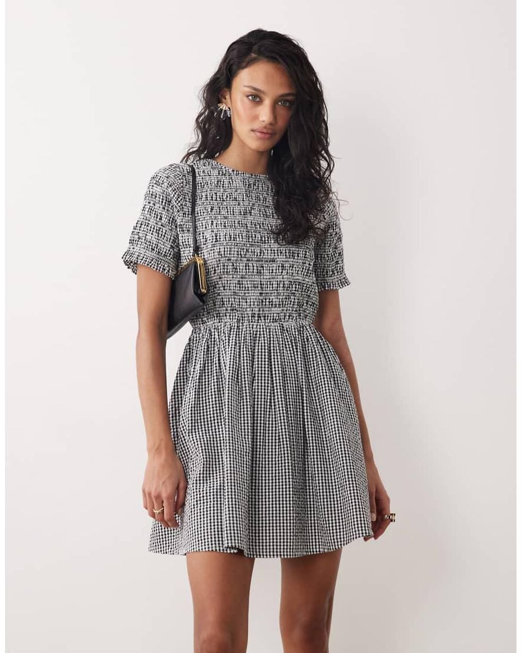 Nobody's Child Gray Leah Cotton Bow Back Detail Shirred Mini Dress