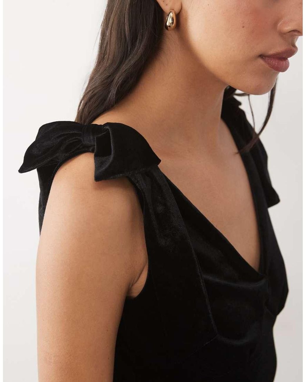 New Look Black Bow Detail Velvet & Lace Mix Midi Dress