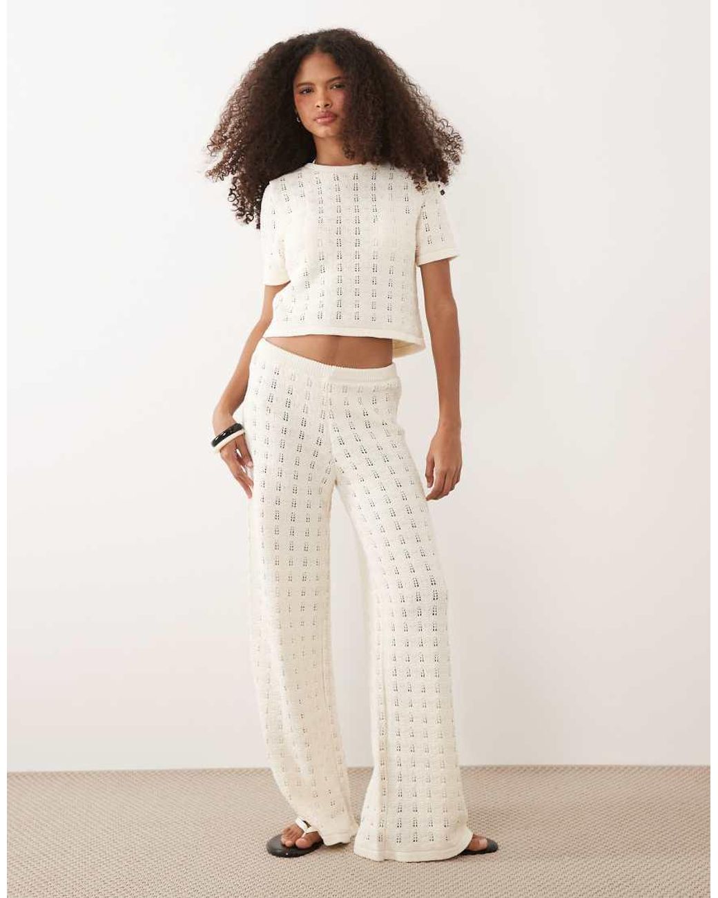 ASOS White Knitted Cotton Blend Top Co-Ord