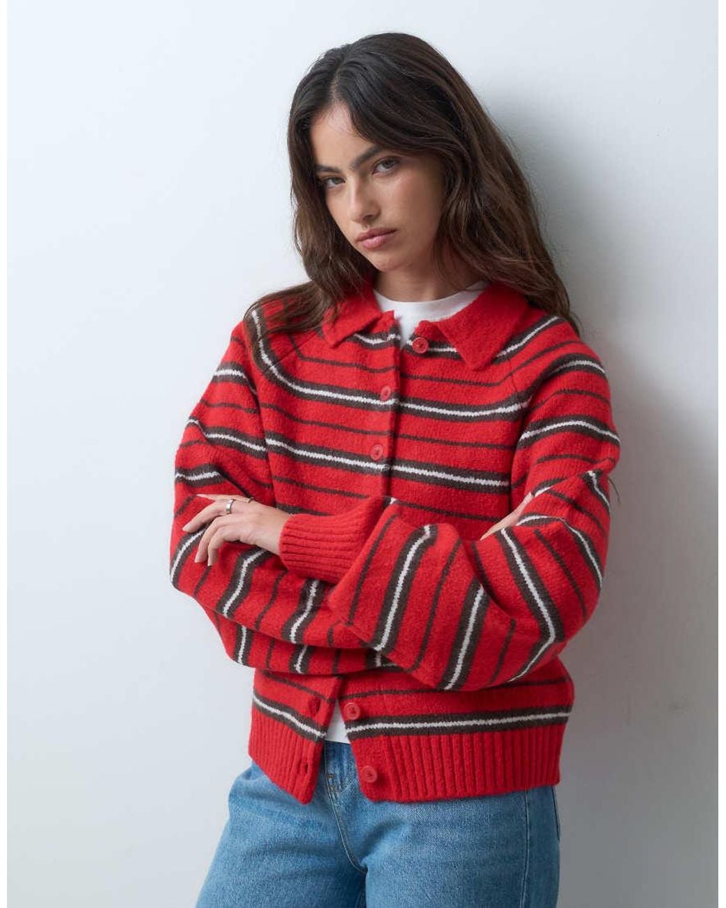 ASOS Collared Button Through Stripe Cardigan