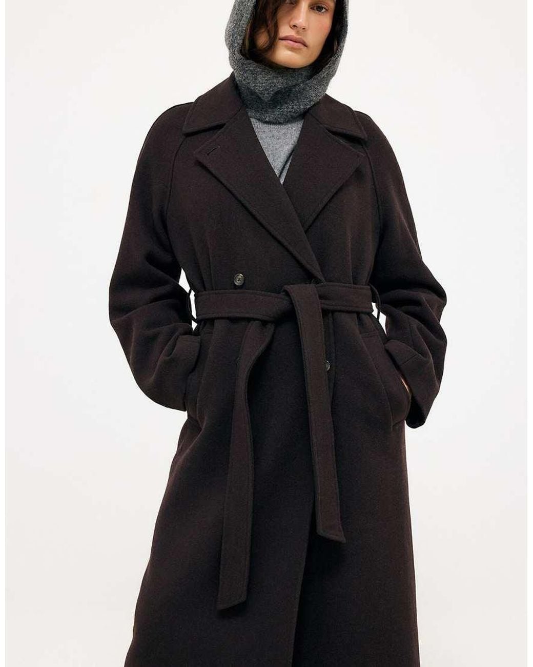NA-KD Black Wool Blend Belted Oversized Coat