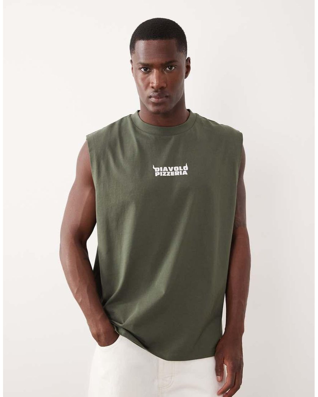 ASOS Green Oversized Tank With Pizza Graphic for men