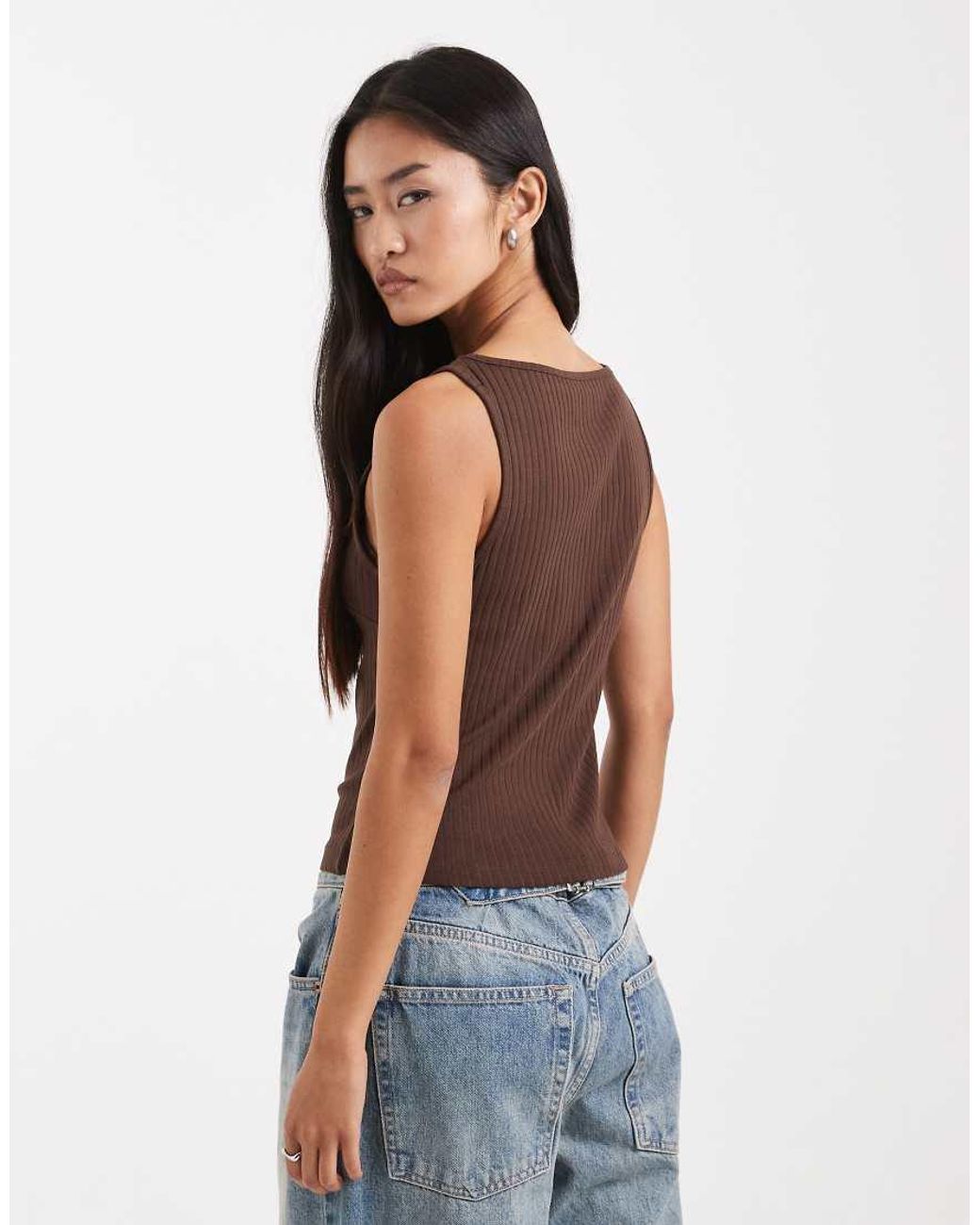Collusion Brown Slash Neck Rib Vest