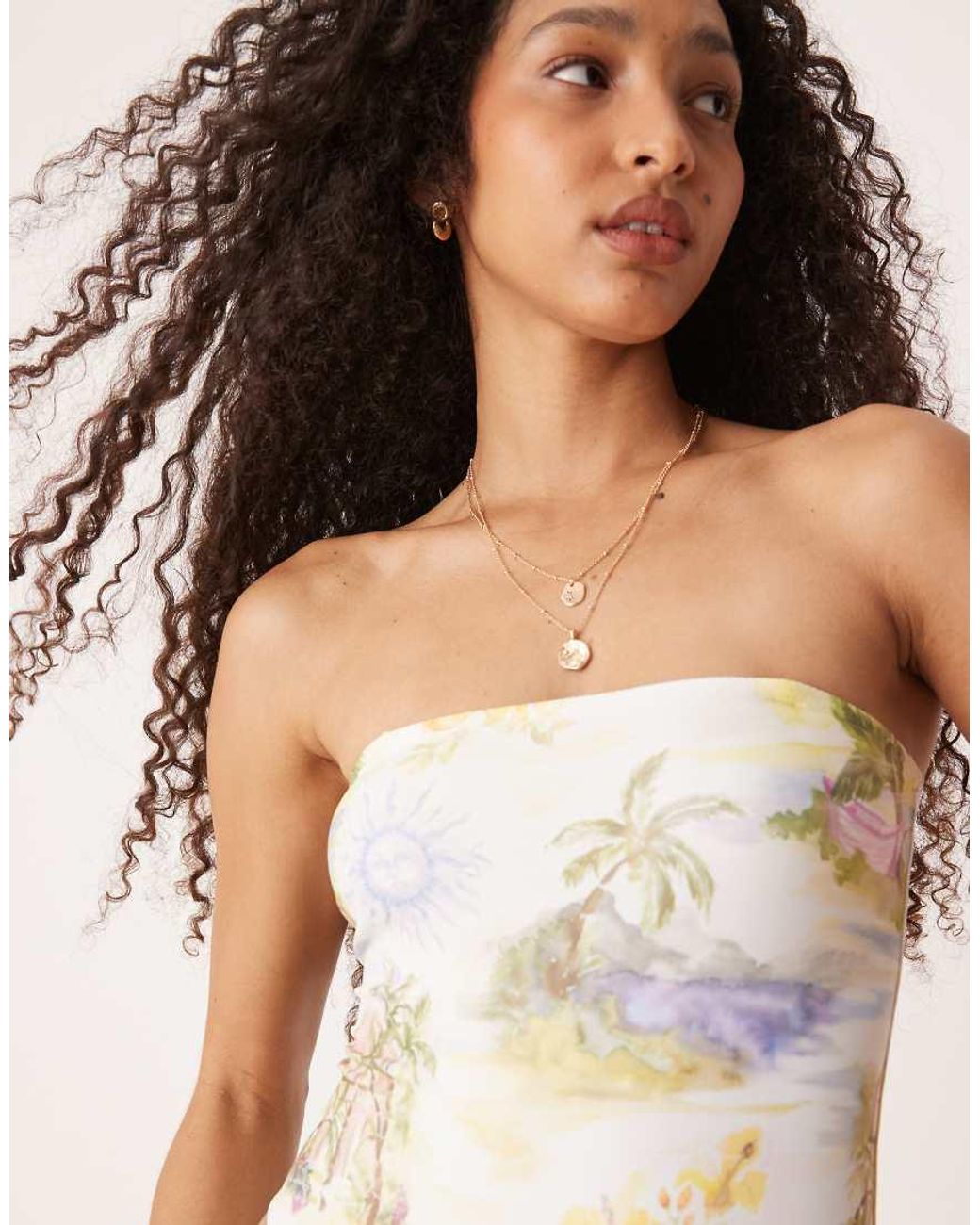ASOS Brown Sunny Tropical Print Removable Strap Swimsuit