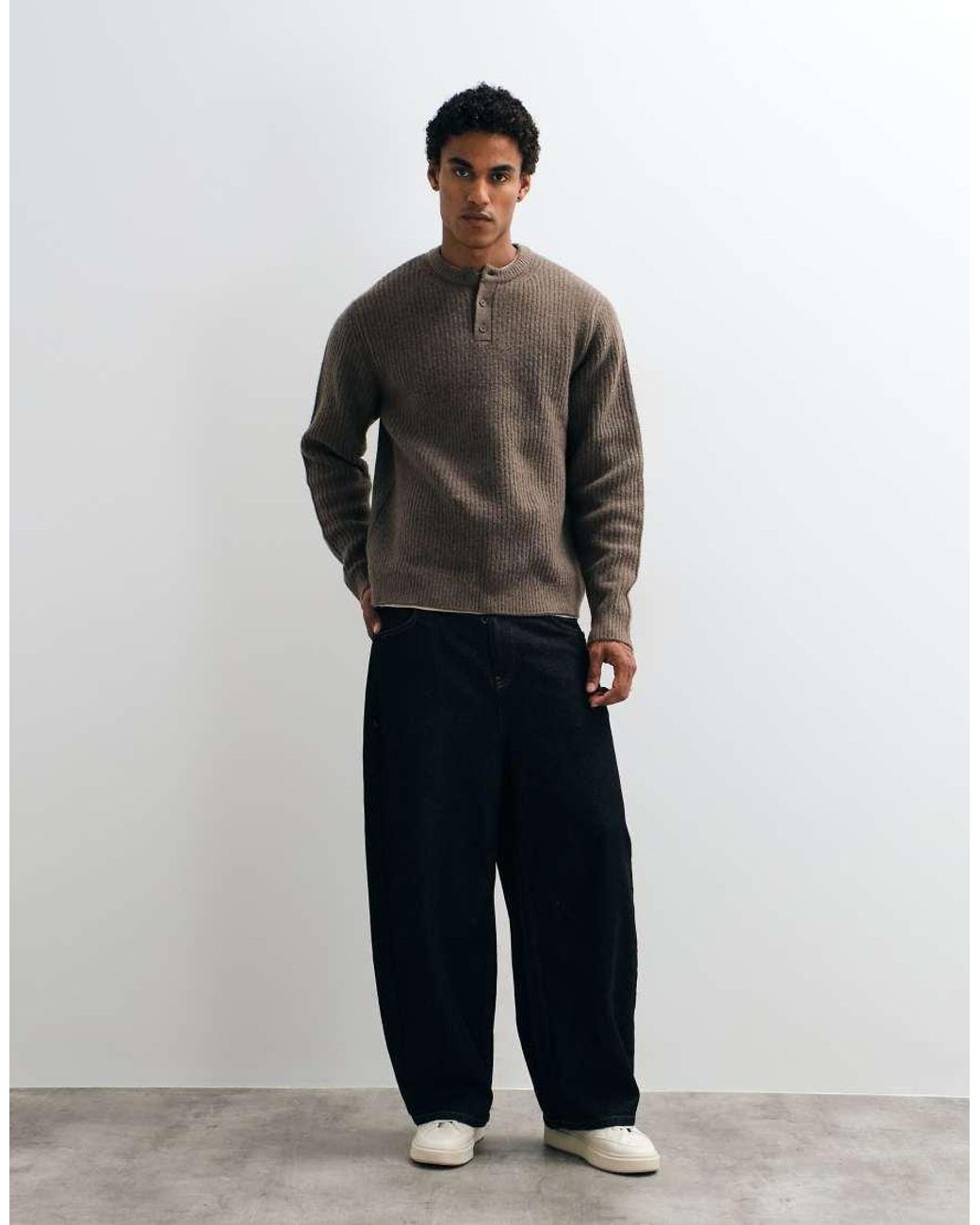ASOS Gray Relaxed Knitted Henley for men