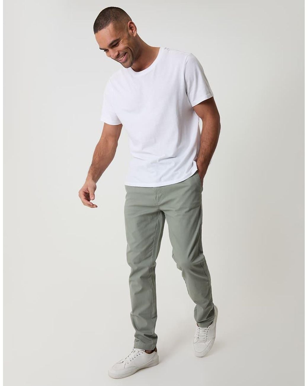 Threadbare Gray Cotton Slim Fit Chino Trousers With Stretch for men
