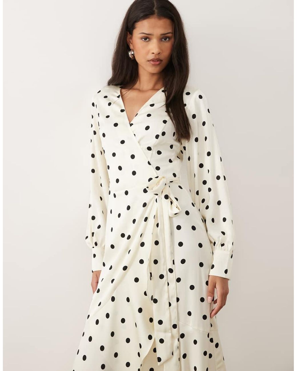 Vila White Long Sleeve Satin Wrap Midi Dress