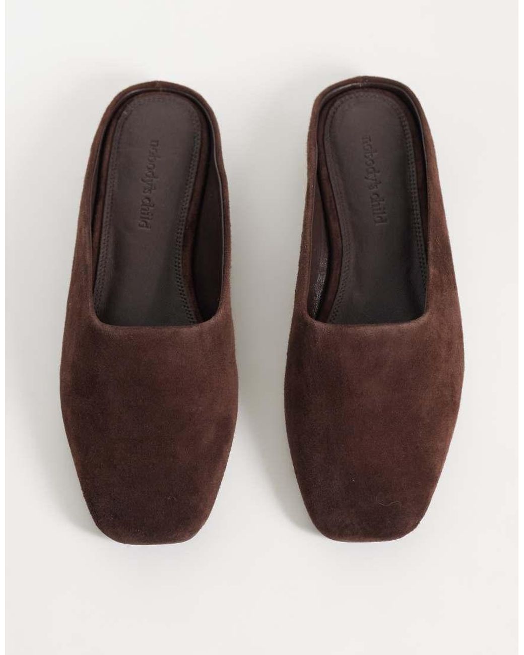 Nobody's Child Brown Real Suede Square Toe Open Back Ballerina Shoes