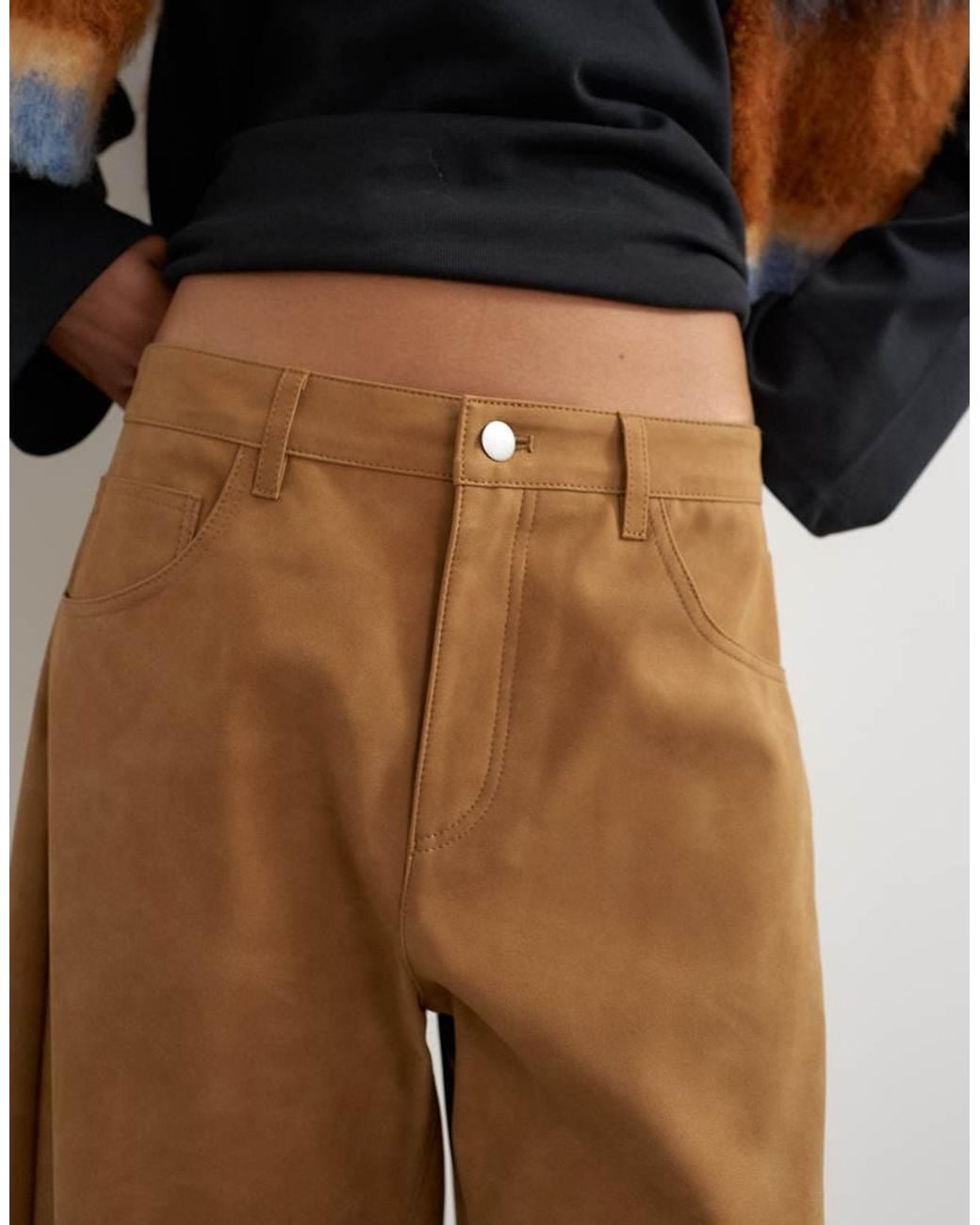 TOPSHOP Brown Faux Suede Barrel Leg Trouser