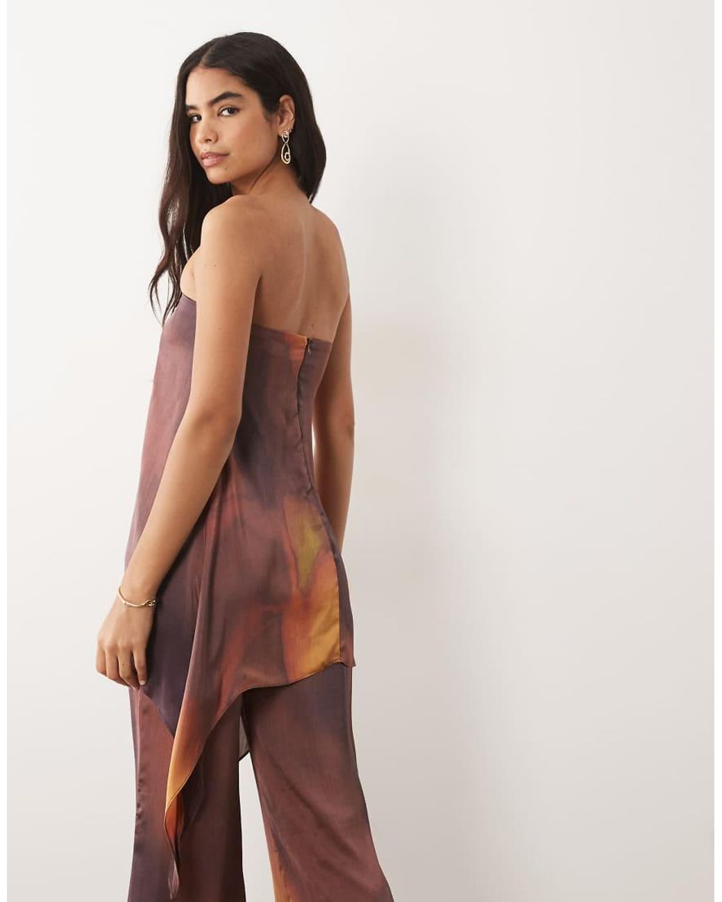 Missy Empire Brown Missy Empire Cotton Satin Bandeau Hi Lo Drape Longline Top
